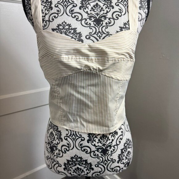 HYFVE Striped Bustier Top khaki and white striped cropped fitted sweetheart - Picture 5 of 11